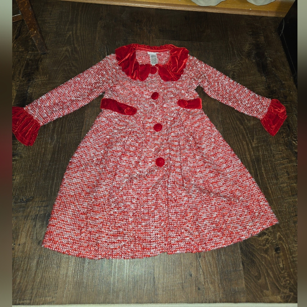 Red and White Kids Over Coat- Blue Beri Gold